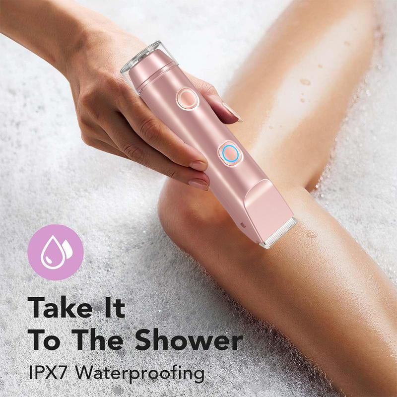 Bikini Trimmer for Women, Electric Shaver and Razor Rechargeable 2-In-1 Body and Facial Epilator, Dual Heads for Painless Trimming of Pubic Hair, Face, Underarms and Legs, IPX7 Waterproof. Christmas Gift New Year Gift Shaving Grooming
