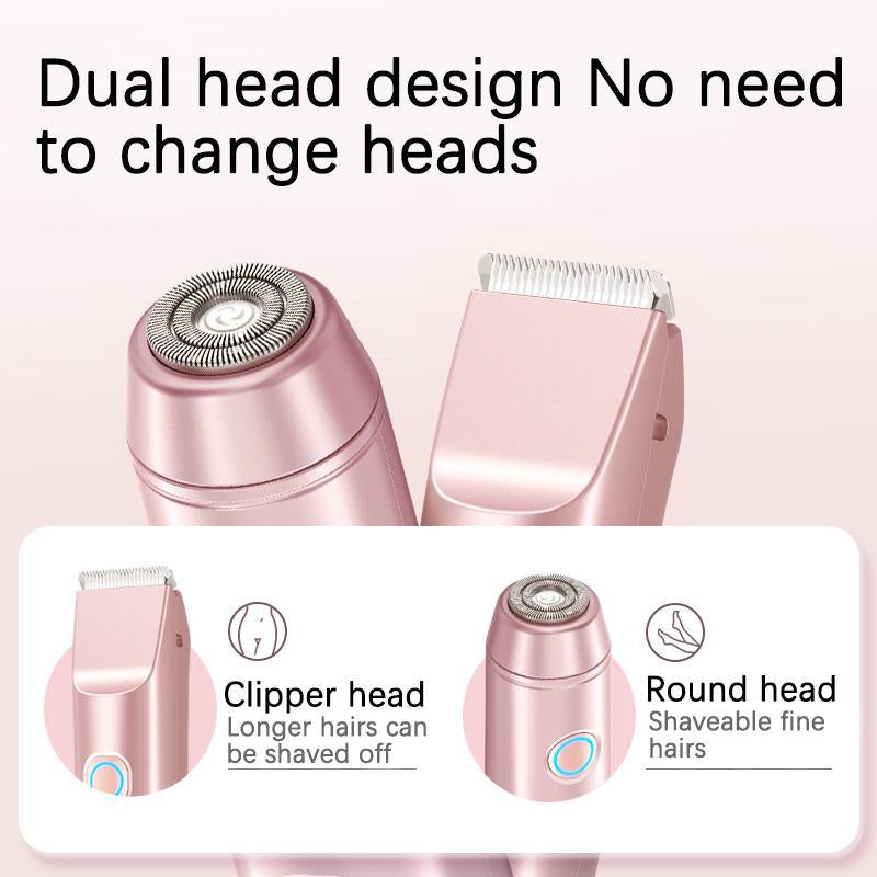 Bikini Trimmer for Women, Electric Shaver and Razor Rechargeable 2-In-1 Body and Facial Epilator, Dual Heads for Painless Trimming of Pubic Hair, Face, Underarms and Legs, IPX7 Waterproof. Christmas Gift New Year Gift Shaving Grooming