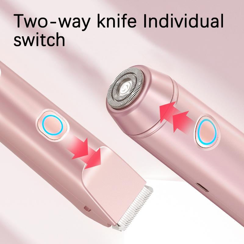 Bikini Trimmer for Women, Electric Shaver and Razor Rechargeable 2-In-1 Body and Facial Epilator, Dual Heads for Painless Trimming of Pubic Hair, Face, Underarms and Legs, IPX7 Waterproof. Christmas Gift New Year Gift Shaving Grooming