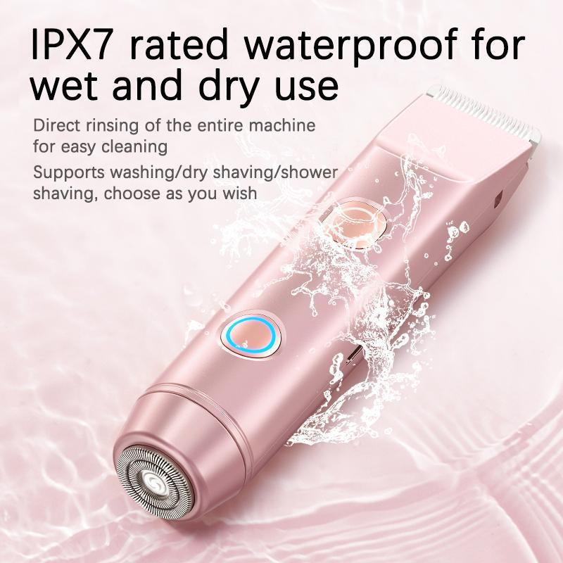 Bikini Trimmer for Women, Electric Shaver and Razor Rechargeable 2-In-1 Body and Facial Epilator, Dual Heads for Painless Trimming of Pubic Hair, Face, Underarms and Legs, IPX7 Waterproof. Christmas Gift New Year Gift Shaving Grooming