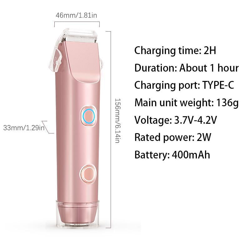 Bikini Trimmer for Women, Electric Shaver and Razor Rechargeable 2-In-1 Body and Facial Epilator, Dual Heads for Painless Trimming of Pubic Hair, Face, Underarms and Legs, IPX7 Waterproof. Christmas Gift New Year Gift Shaving Grooming