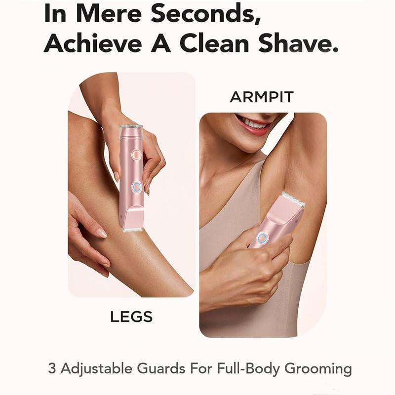 Bikini Trimmer for Women, Electric Shaver and Razor Rechargeable 2-In-1 Body and Facial Epilator, Dual Heads for Painless Trimming of Pubic Hair, Face, Underarms and Legs, IPX7 Waterproof. Christmas Gift New Year Gift Shaving Grooming