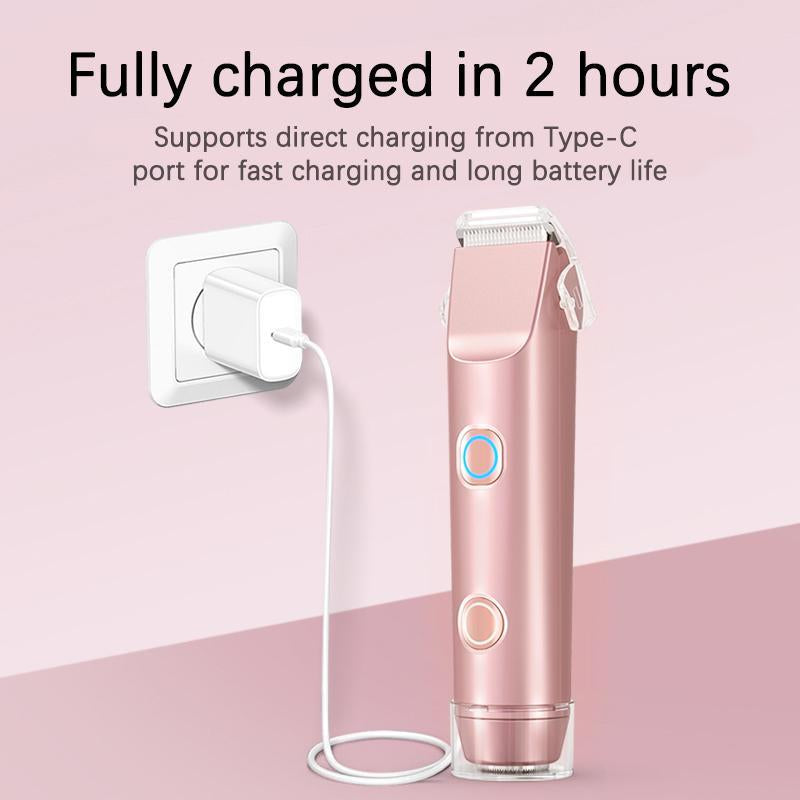 Bikini Trimmer for Women, Electric Shaver and Razor Rechargeable 2-In-1 Body and Facial Epilator, Dual Heads for Painless Trimming of Pubic Hair, Face, Underarms and Legs, IPX7 Waterproof. Christmas Gift New Year Gift Shaving Grooming
