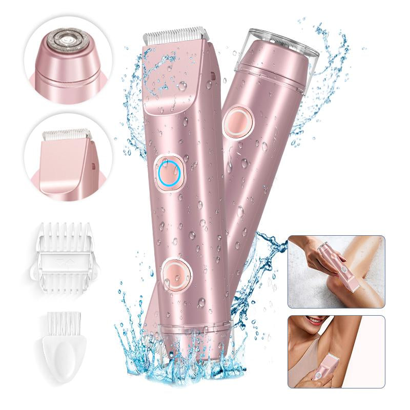 Bikini Trimmer for Women, Electric Shaver and Razor Rechargeable 2-In-1 Body and Facial Epilator, Dual Heads for Painless Trimming of Pubic Hair, Face, Underarms and Legs, IPX7 Waterproof. Christmas Gift New Year Gift Shaving Grooming
